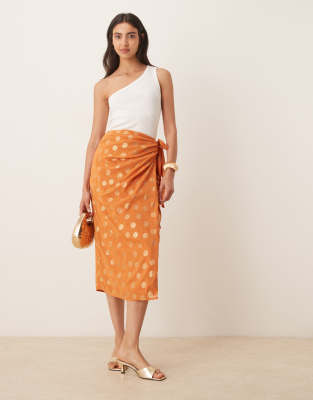 Lovedrobe Metallic Orange Wrap Midi Skirt