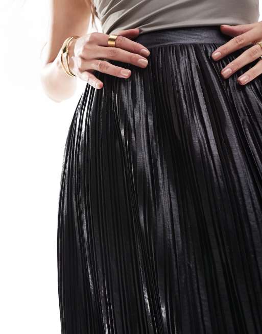 Metallic pleated midi skirt black hotsell