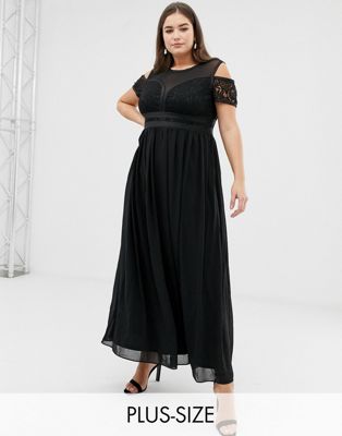 Lovedrobe - Midi-jurk met kanten & doorzichtige panelen-Zwart