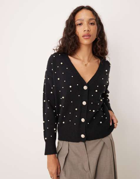 Lovedrobe Pearl embellished cardigan in black