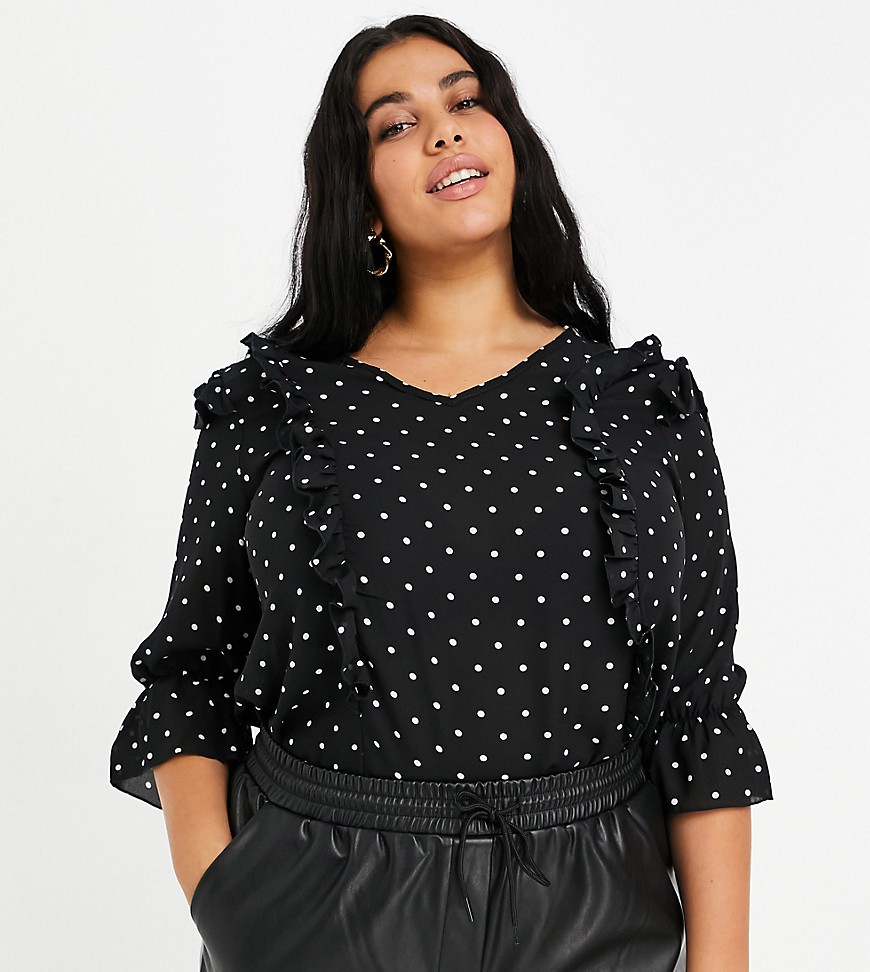 Lovedrobe polka dot ruffle blouse in black