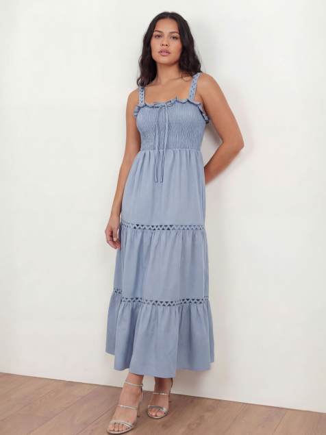 Lovedrobe Ric rac detail tiered midaxi dress in dusty blue - view 1