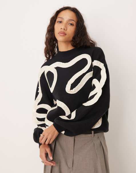 Lovedrobe Satin squiggle applique jumper in black - view 1