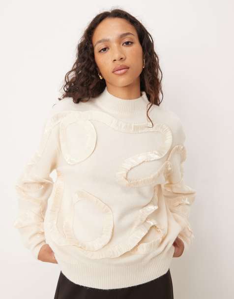 Lovedrobe Satin squiggle applique jumper in cream