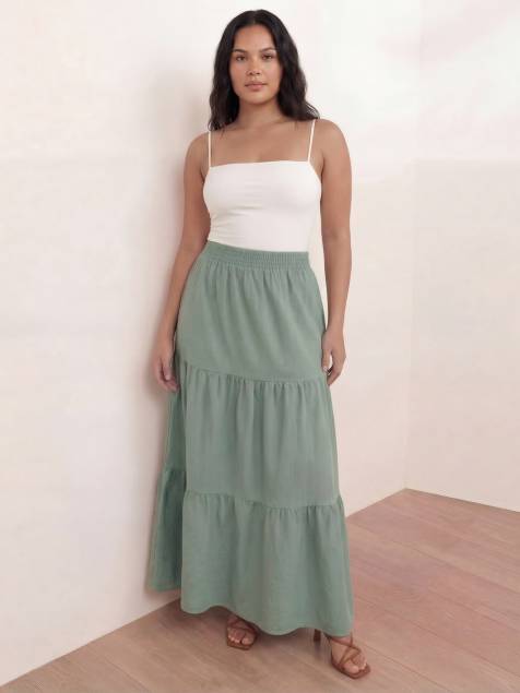 Lovedrobe Shirred waist tiered maxi skirt in sea green - view 1