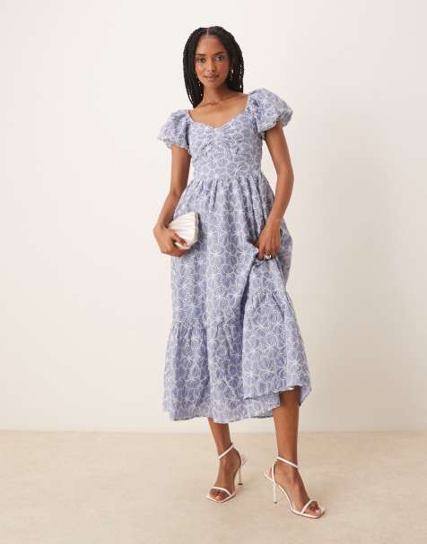 Lovedrobe Short puff sleeve midi dress in blue - view 1