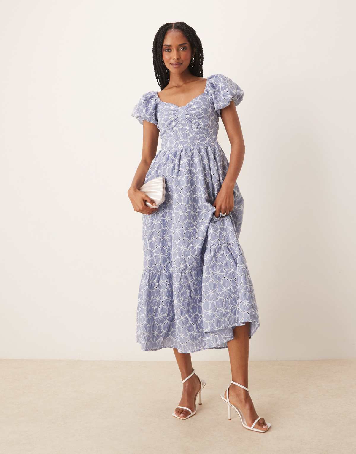 Lovedrobe Short puff sleeve midi dress in blue