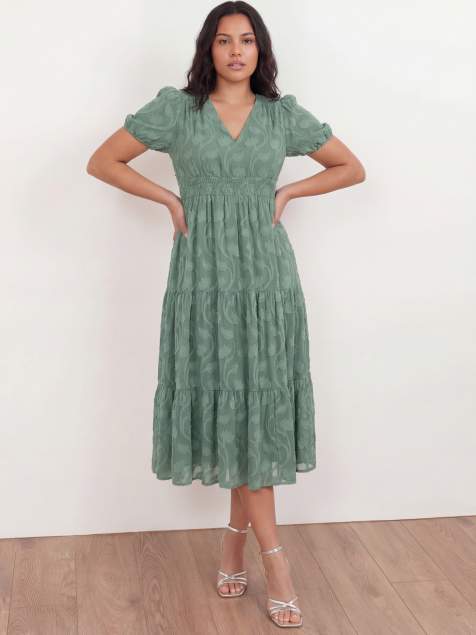 Lovedrobe Short sleeve floral burnout midi dress in sea green
