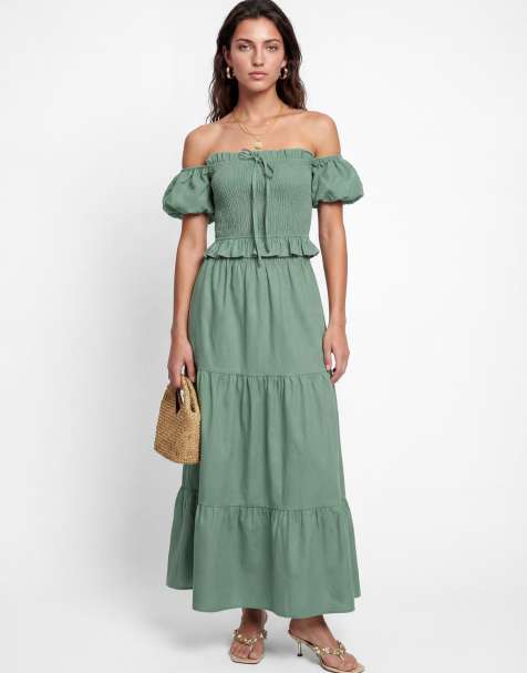 Lovedrobe Short sleeve shirred bardot top in sea green