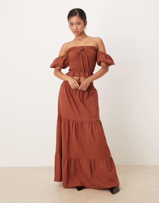 Lovedrobe Short sleeve shirred top co-ord in mocha, 2 of 4