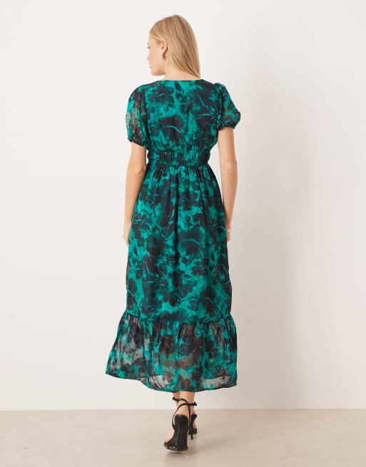 Lovedrobe Short sleeve tie detail midaxi dress in green, 4 of 4