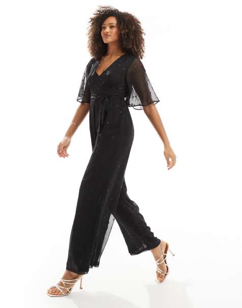 Lovedrobe Short sleeve v neck jumpsuit in black - view 1