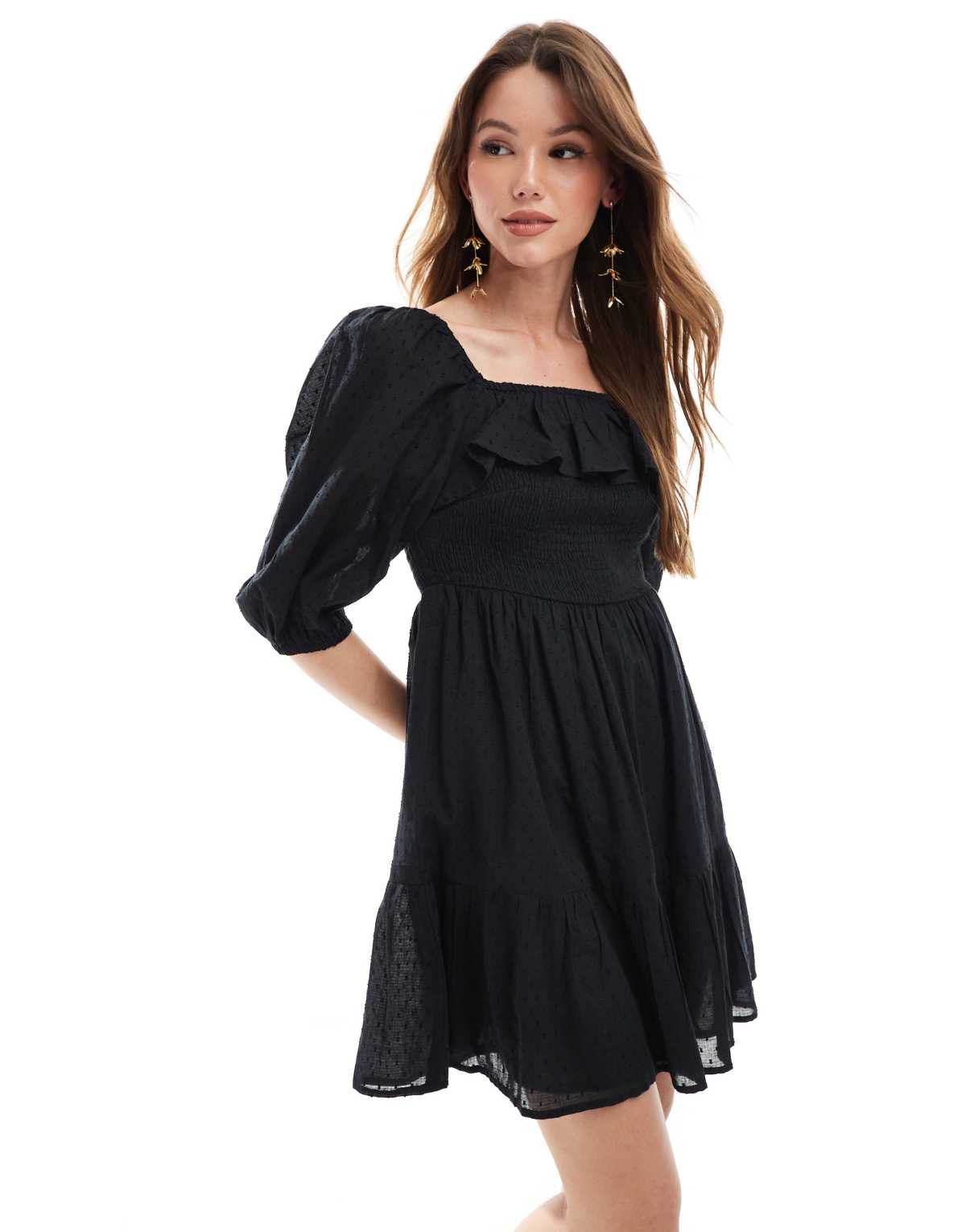 Lovedrobe Square neck mini dress in black