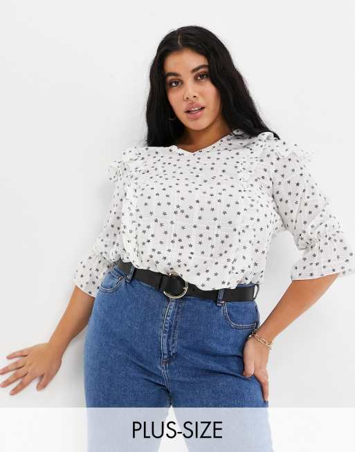 Lovedrobe starry night ruffle blouse in white