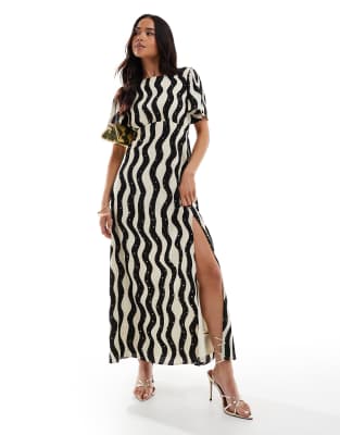 Lovedrobe Wave pattern short sleeve midaxi dress in multi - view 1