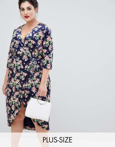 Lovedrobe wrap front burnout velvet pencil dress in navy