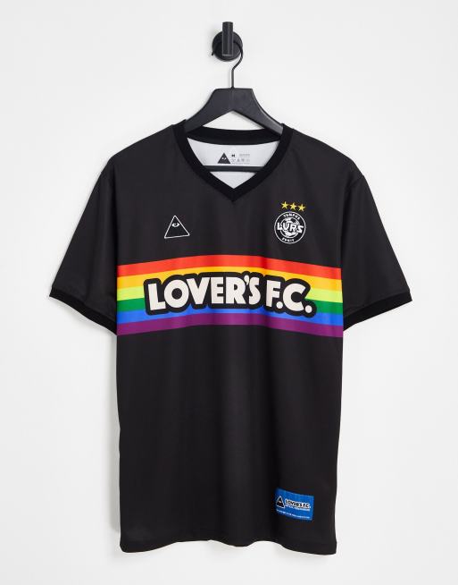 Lover's FC – Czarny dżersejowy T-shirt z motywem tęczy