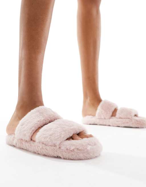Lovestruck - Chaussons à enfiler en fausse fourrure - Rose