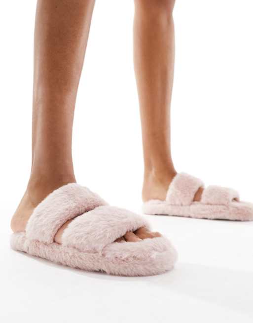 Pink slippers with fur hot sale