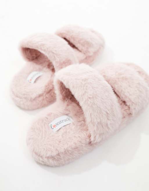 Womens Libbi Faux Fur Crossover Scuff Slippers - Pink