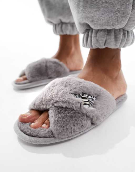 Grey hot sale fur sliders