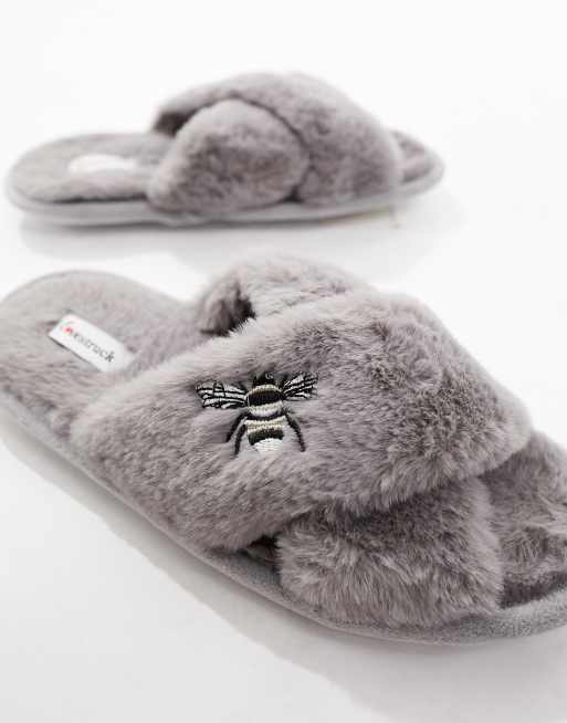 Grey faux hot sale fur slippers