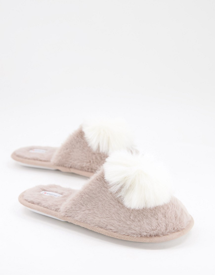 Lovestruck pom slippers in beige-Neutral