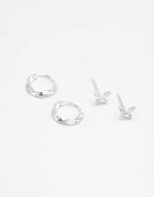 Lovisa - 2er-Pack Ohrringe mit Ohrstecker- und Creolen-Design in Silberoptik