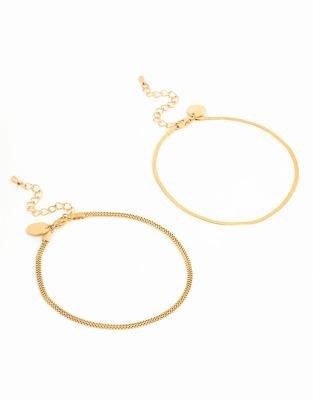 Lovisa - 2er-Pack vergoldete Fußkettchen aus wasserfestem Edelstahl mit verschiedenen Schlangenketten-Designs in Goldopt...