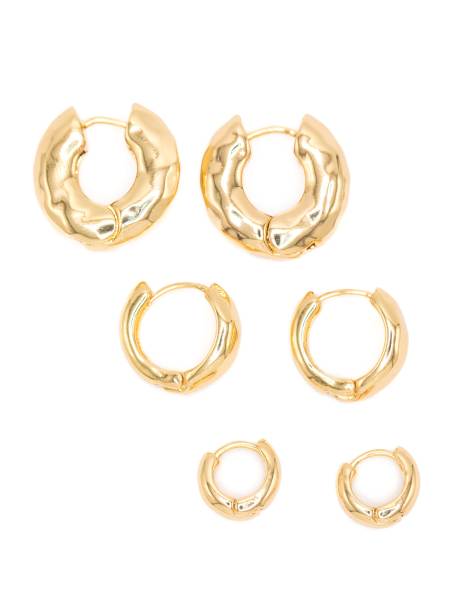 Lovisa - 3 paar vergulde oorringen van gehamerd messing in aflopend formaat in goud - view 1