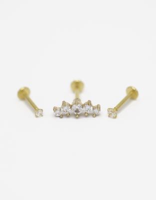 Lovisa - 3er-Pack goldfarbene Piercings aus vergoldetem Chirurgenstahl im Crawler- und runden Design mit flacher Rücksei...