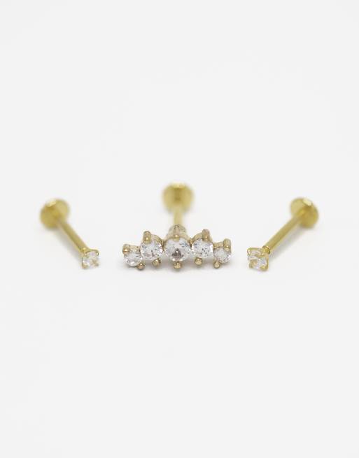 Lovisa – 3er-Pack goldfarbene Piercings aus vergoldetem Chirurgenstahl im Crawler- und runden Design mit flacher Rückseite