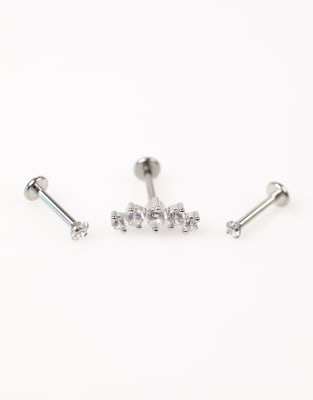 Lovisa - 3er-Pack runde Piercings aus chirurgischem Edelstahl in Silberoptik mit flacher Rückseite im Kletterdesign