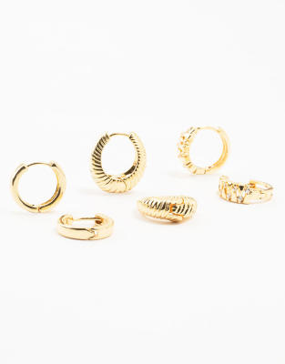 Lovisa - 3er-Pack strukturierte Creolen aus vergoldetem Messing in Goldoptik mit Tropfen-Detail-Goldfarben