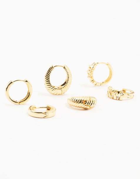 Lovisa – 3er-Pack strukturierte Creolen aus vergoldetem Messing in Goldoptik mit Tropfen-Detail - view 1