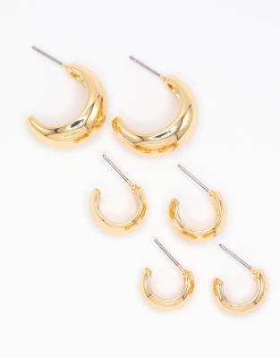 Lovisa - 3er-Pack vergoldete, breite Creolen aus Messing-Goldfarben