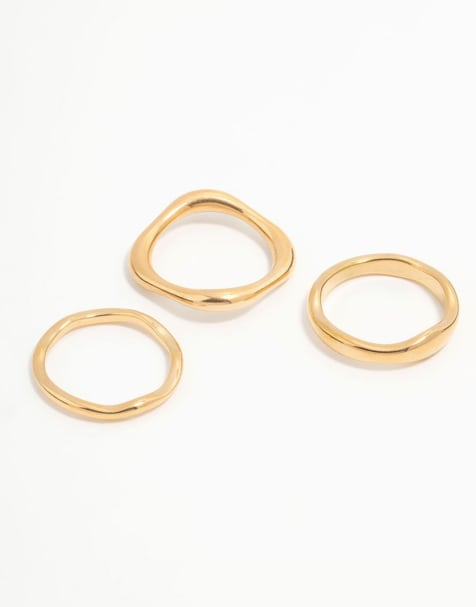 Lovisa – 3er-Pack vergoldete Ringe aus wasserfestem Edelstahl in Goldoptik - view 1