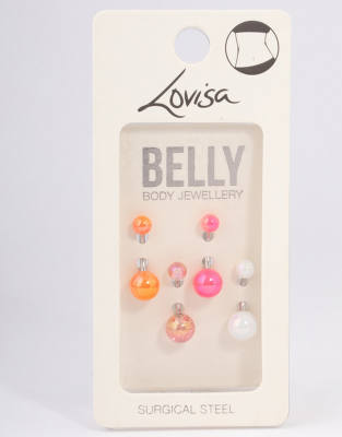 Lovisa - 4er-Pack Bauchpiercing aus Chirurgenstahl und Acryl in verschiedenen Farben-Bunt