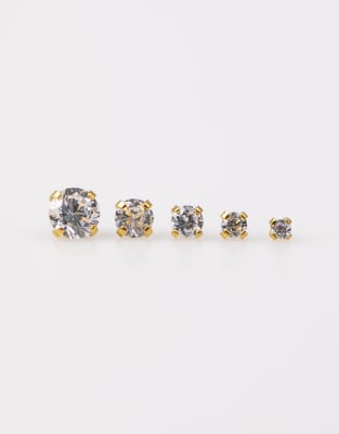 Lovisa - 6er-Pack größer werdende Piercings aus vergoldetem Titan mit flachem Ende und Schmucksteinen-Goldfarben