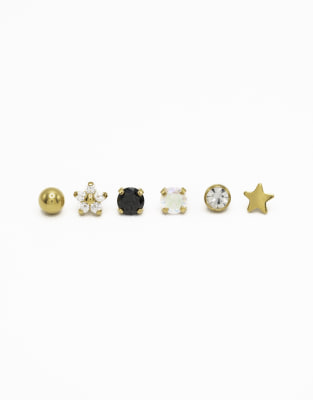 Lovisa - 6er-Pack hübsche Piercings aus vergoldetem Titan mit flacher Rückseite-Goldfarben