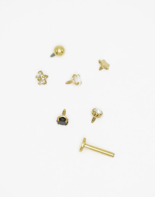 Lovisa – 6er-Pack hübsche Piercings aus vergoldetem Titan mit flacher Rückseite, 2 von 3