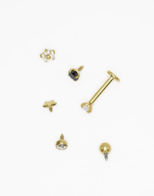 Lovisa – 6er-Pack hübsche Piercings aus vergoldetem Titan mit flacher Rückseite, 3 von 3