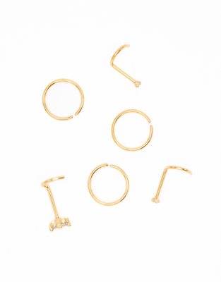 Lovisa - 6er-Pack Nasenpiercings in Goldoptik mit Schlangen-Design und Strasssteinen-Goldfarben