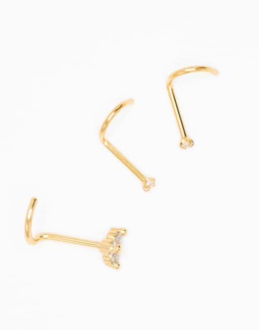 Lovisa – 6er-Pack Nasenpiercings in Goldoptik mit Schlangen-Design und Strasssteinen, 3 von 3