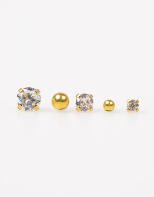 Lovisa - 6er-Pack Piercings aus poliertem, vergoldetem Titan mit flacher Rückseite und Zirkonia-Schmucksteinen-Goldfarbe...