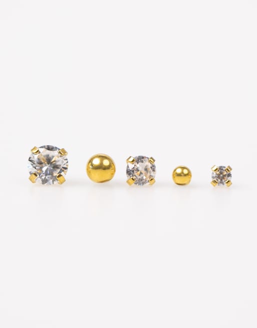 Lovisa – 6er-Pack Piercings aus poliertem, vergoldetem Titan mit flacher Rückseite und Zirkonia-Schmucksteinen