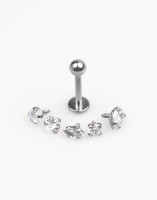 Lovisa - 6er-Pack silberfarbene Piercings aus Chirurgenstahl mit Zirkonia-Steinen und flachem Ende
