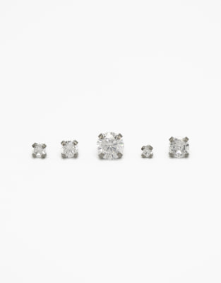 Lovisa - 6er-Set silberfarbene, größer werdende Piercings aus Chirurgenstahl mit Zirkoniabesatz und flacher Rückseite