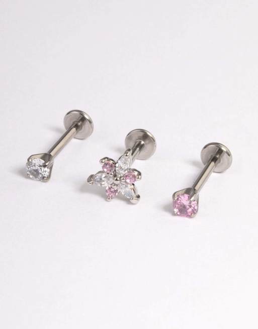 Lovisa acier chirurgical fleur marquise en zircon cubique à dos plat en argent, 4 de 4