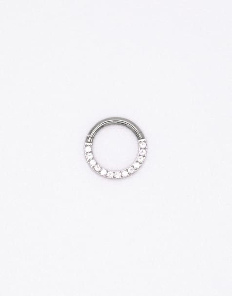 Lovisa - Anello a scatto da 7 mm tonalità argento in titanio con zirconia cubica - view 1